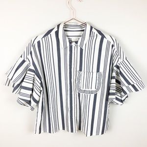 A New Day Striped Boxy Button Down Crop Top